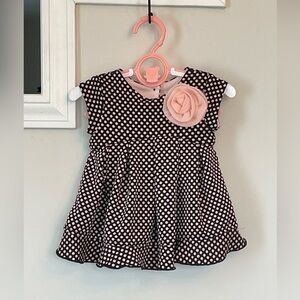 Marmellata Girls' Baby Pink Black Polka Dot Rosette Dress Size 0-3 Months